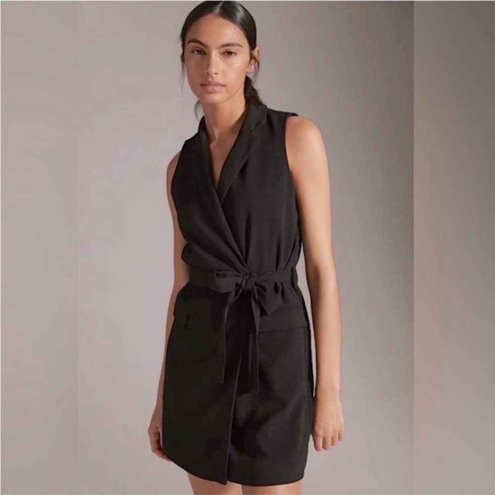 Anthropologie Sleeveless Vest Mini Dress Black Medium Tie Waist Polished Chic